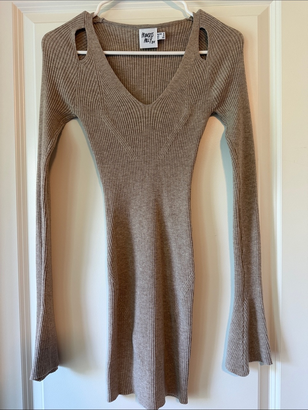 Princess Polly Long Sleeve Knit Dress in Taupe